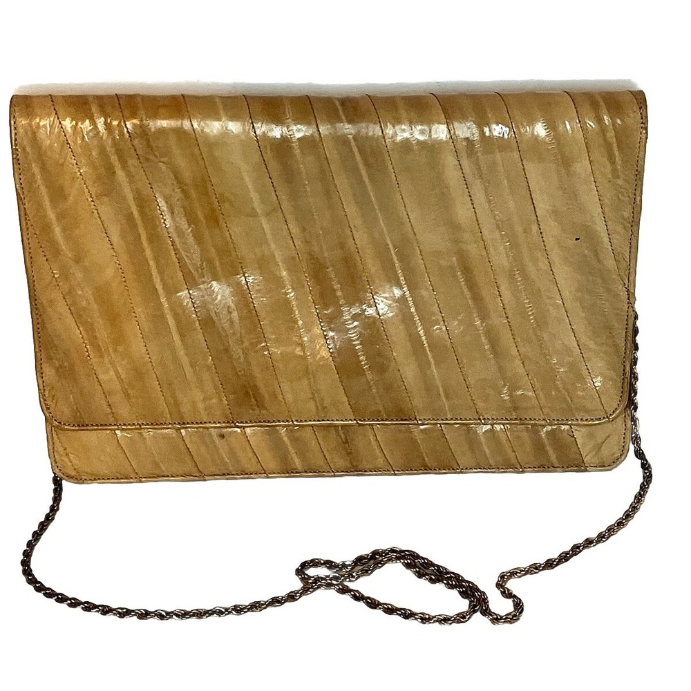 VTG Genuine Eel Skin Purse Clutch  Handbag Caramel Brown Granny Core‎